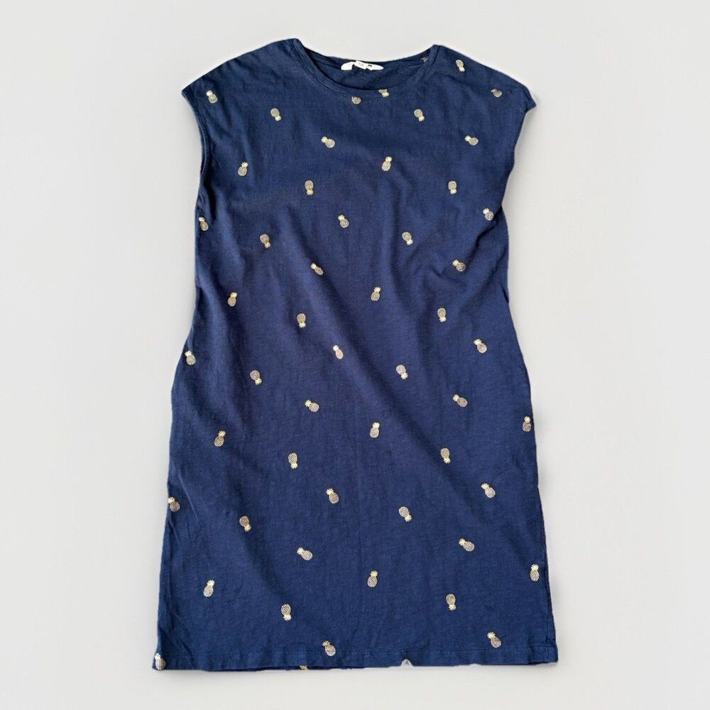 Boden Leah Jersey T-Shirt Mini Dress Navy Blue Gold Pineapple Foil Print Size 6